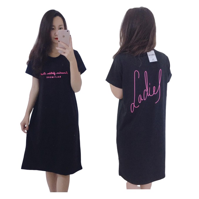 Đầm suông nữ Shynstores - váy xuông cotton in chữ cộc tay cổ tròn vải đẹp freeship | BigBuy360 - bigbuy360.vn