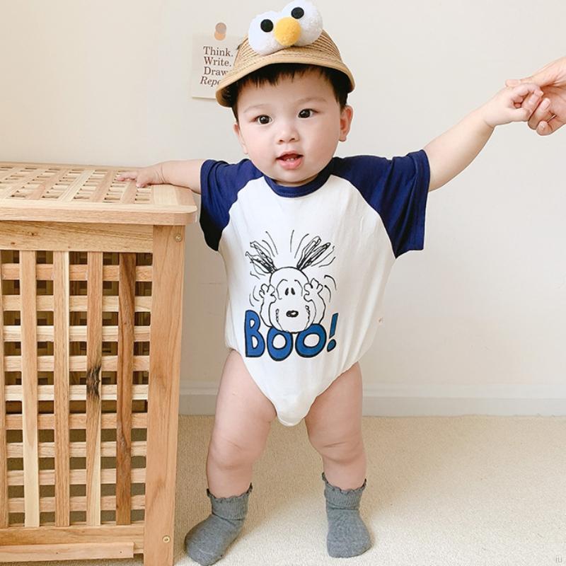 Bộ áo liền quần vải cotton tay ngắn in hình xinh xắn cho bé