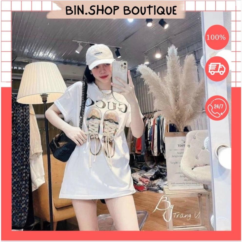Áo thun unisex - áo phông nam nữ hình giày gucci dây thật form rộng tay lỡ túi zip ⚡