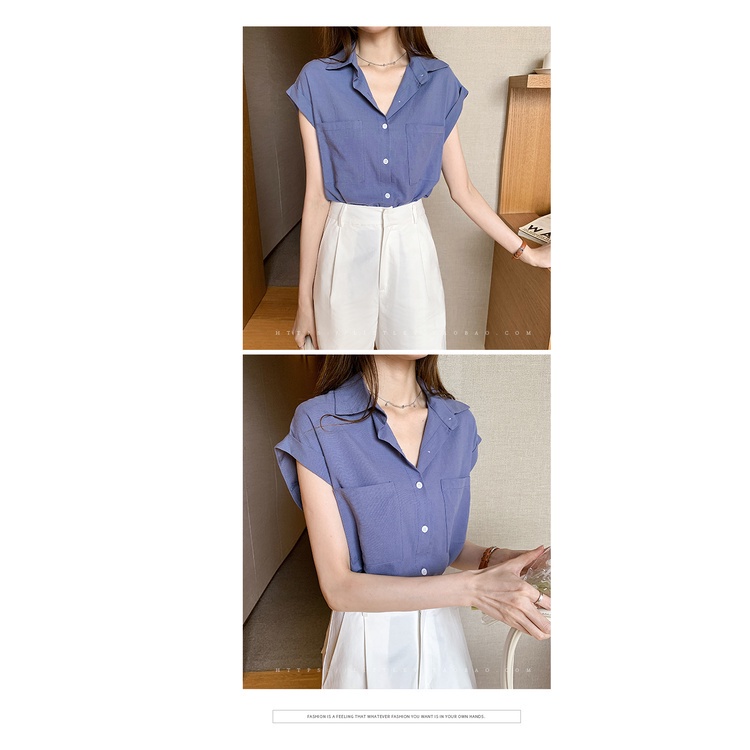 Áo sơ mi trơn ngắn tay dáng rộng thời trang hè 2021 đơn giản cổ điển cho nữ