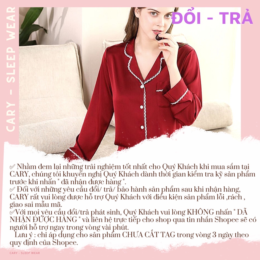 Bộ ngủ pijama nữ dáng dài tay chất lụa phi mặc thu đông siêu xinh CARY | BigBuy360 - bigbuy360.vn
