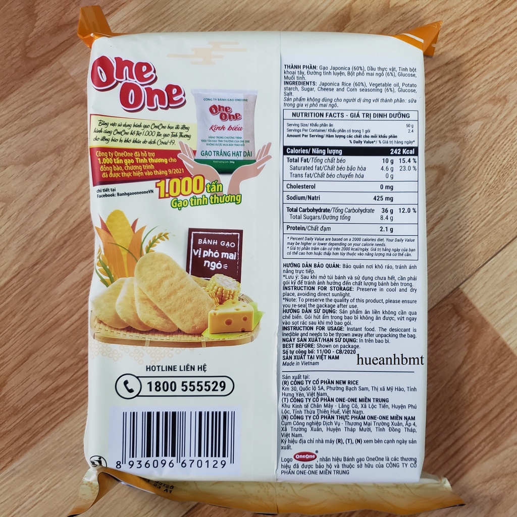 Bánh gạo OneOne Vị Phô Mai Ngô - Phô Mai Sữa Gói 118g