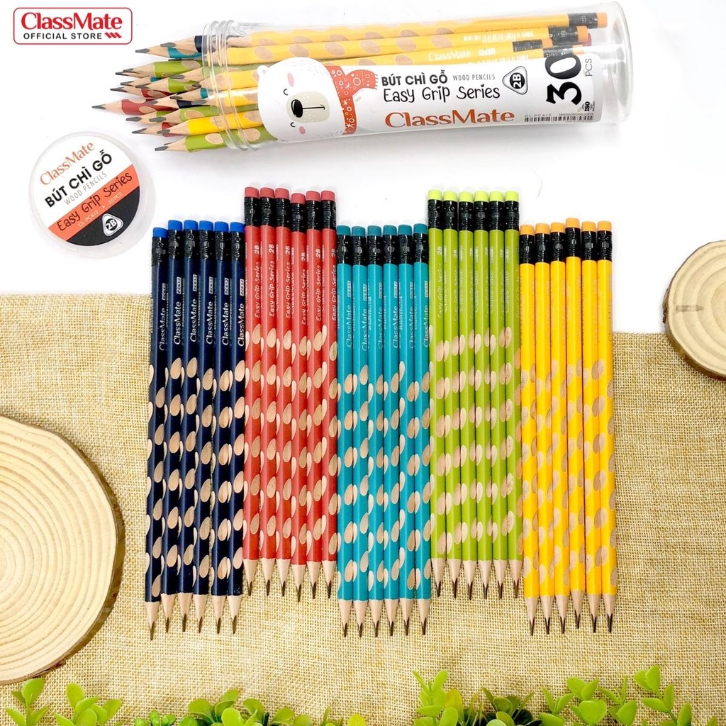 Hộp 30 Bút Chì Gỗ Easy Grip CLASSMATE Nét Bút Mịn, Dùng Cho Bé Vẽ Tranh, Luyện Chữ CL-PC612