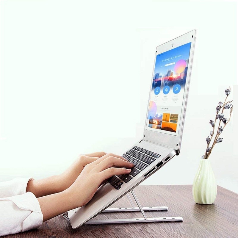 Giá Đỡ Kiêm Đế Tản Nhiệt Chất Liệu Nhôm Và Nhựa ABS Cao Cấp Cho Laptop Máy Tính Bảng Chống Gù Lưng Mỏi Mắt Khi Làm Việc