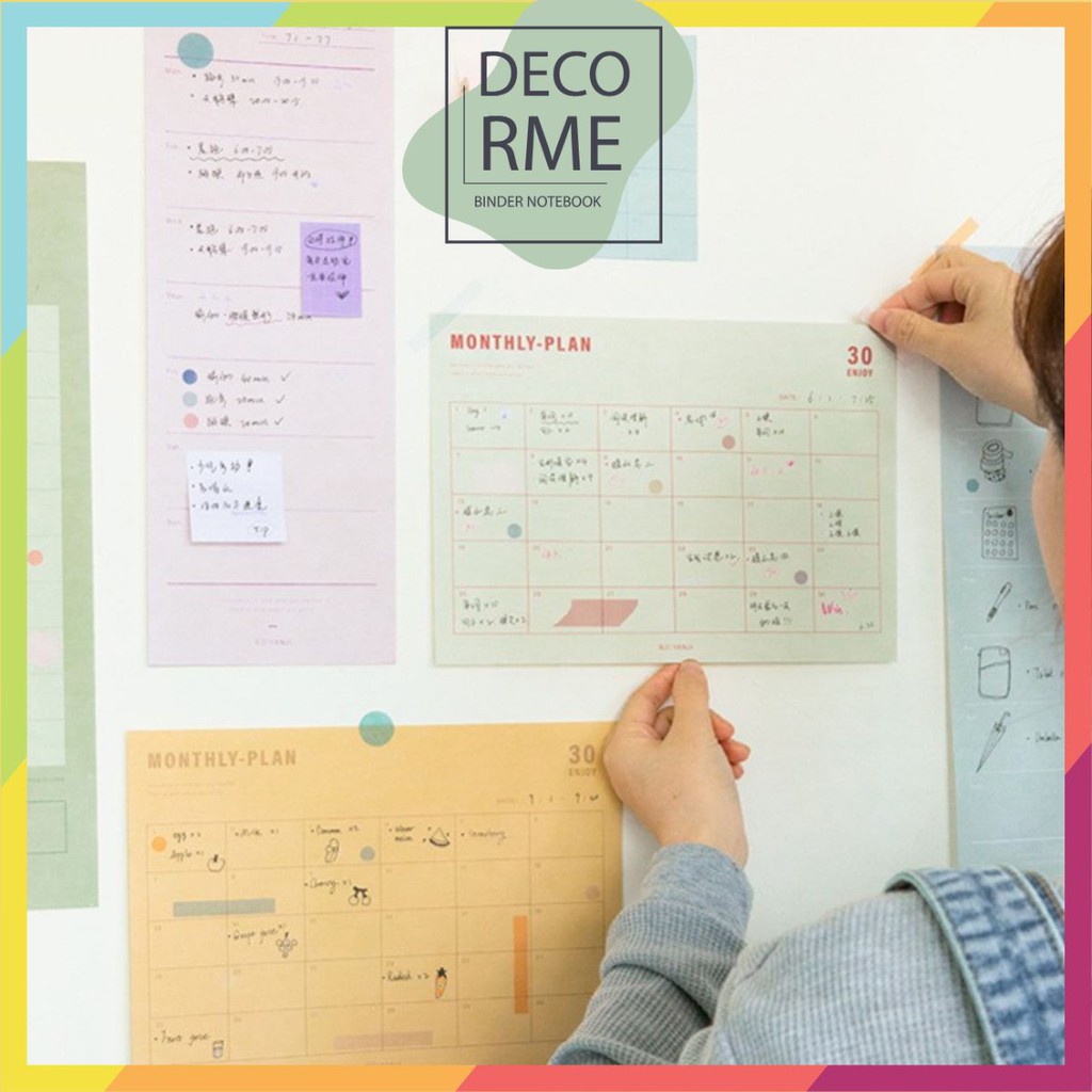 Lịch kế hoạch, lịch planner dán tường kèm sticker dụng cụ văn phòng phẩm DecorMe
