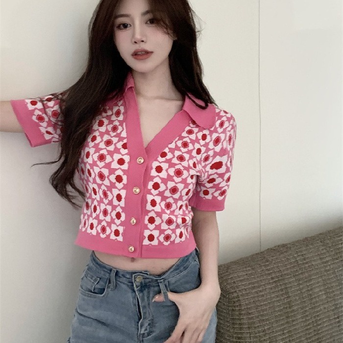 Áo polo dệt kim ZHELIHANGFEI tay ngắn thời trang xinh xắn