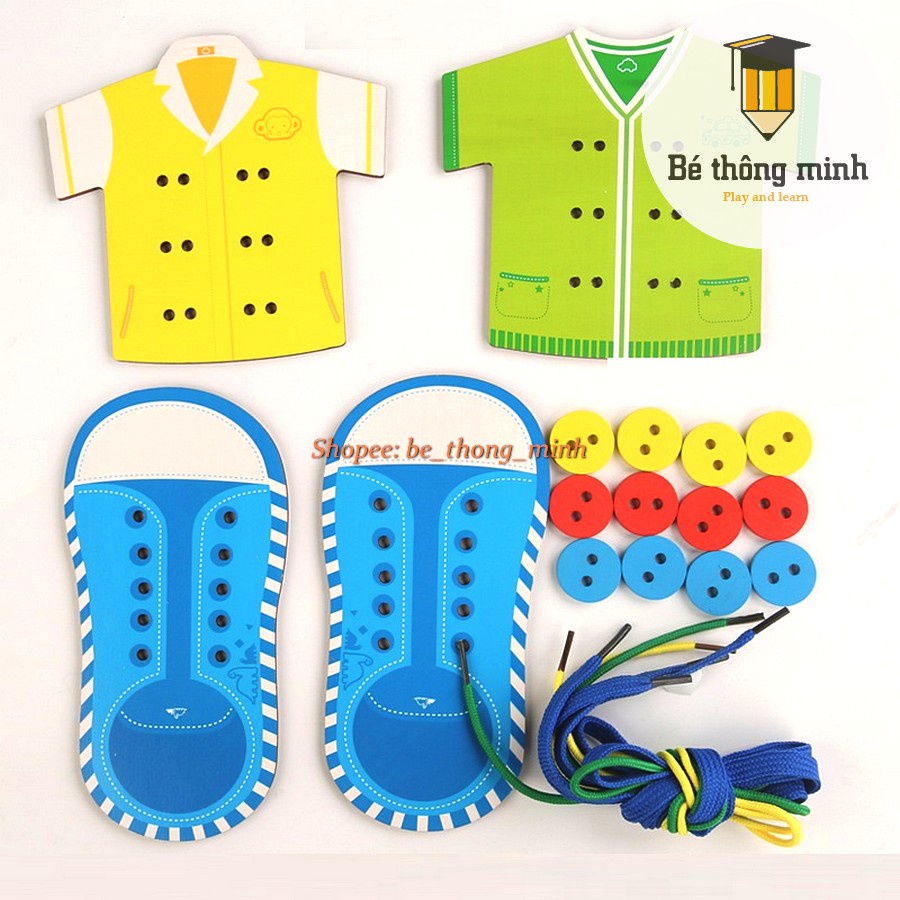 Đồ chơi tập buộc dây giầy + xâu cúc áo chuẩn montessori thực hành cuộc sống