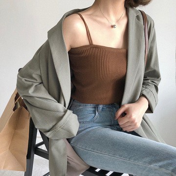 Áo dệt kim thiết kế hai dây màu sắc đơn giản phong cách Hàn Quốc thời trang xuân hè cho nữ