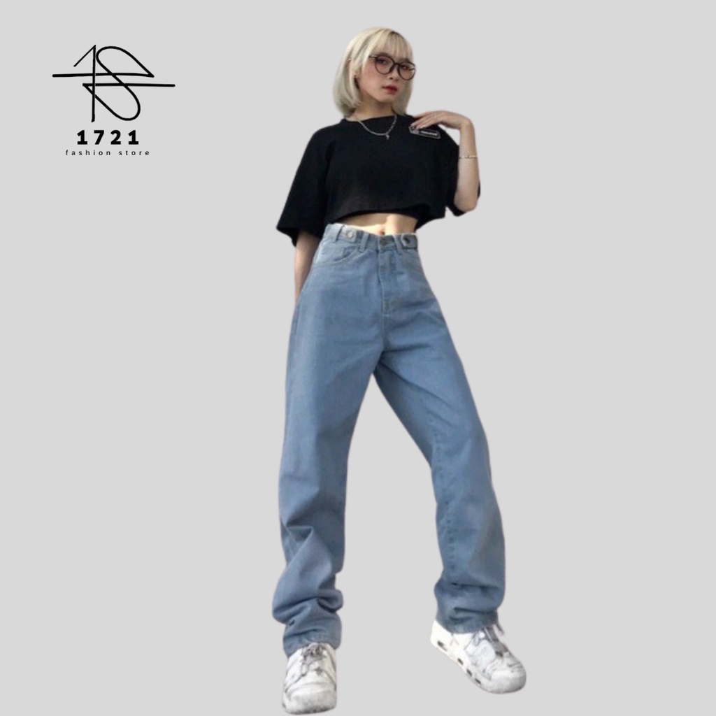 Quần Jeans Nữ Ống Rộng SIMPLE JEANS Xanh Nhạt Lưng Cao Dáng Suông Ulzzang
