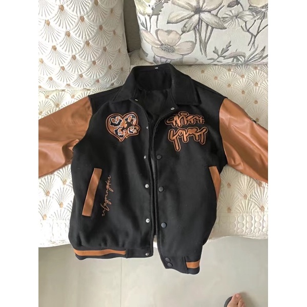 Áo khoác bomber varsity jacket nam nữ LOGICAL màu đen tay nâu cafe cực chất 2021