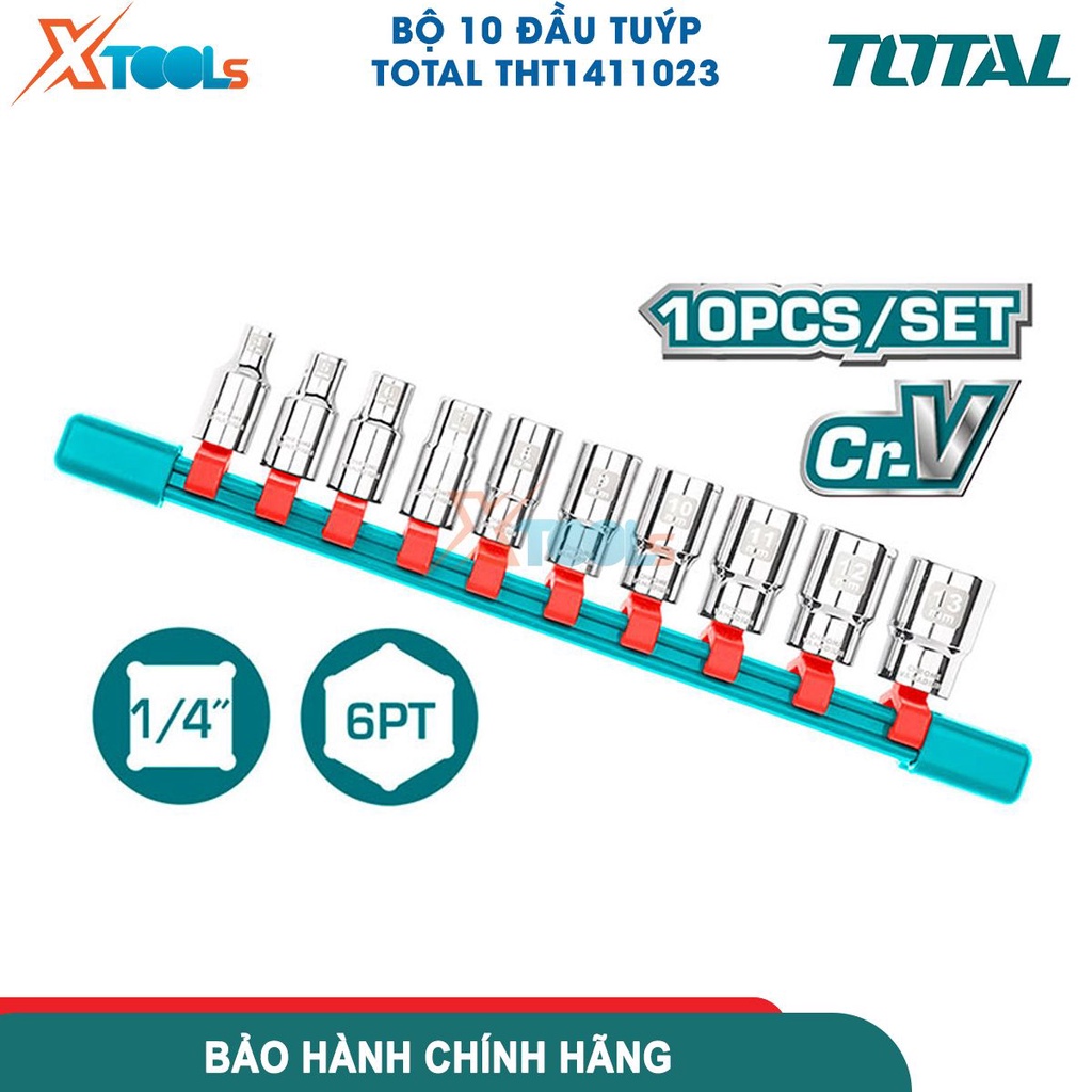Bộ 10 đầu tuýp 1/4 inch, kích thước  5-6-7-8-9-10-11-12-13-14mm đầu tuýp chất liệu 50BV30, thép CrV -CHÍNH HÃNG-XTOOLS
