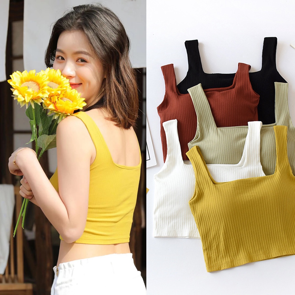 Áo Lót Cổ Vuông Không Tay Có Mút Đệm Ngực Phong Cách Nhật Bản Thời Trang Mùa Hè Cho Nữ