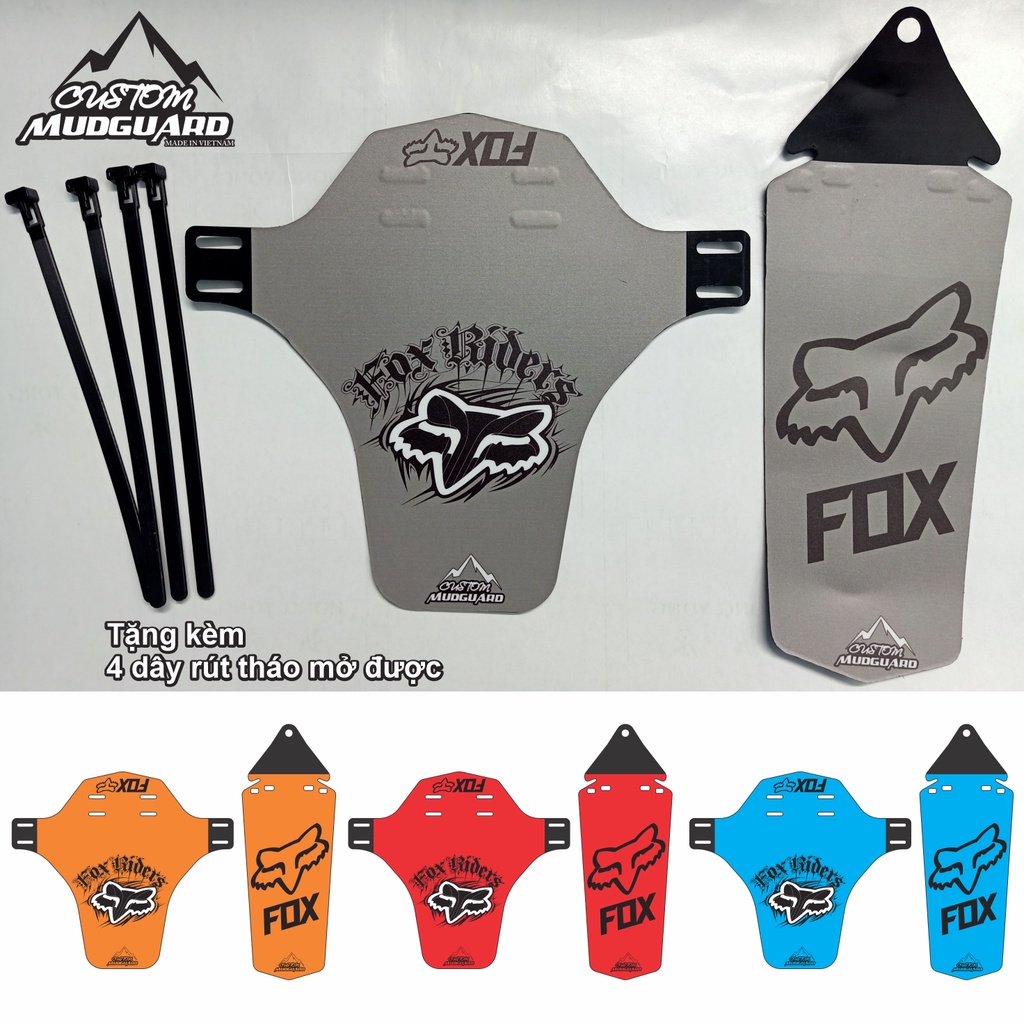 Bộ dè chắn bùn phuộc trước và bánh sau xe đạp địa hình MTB FOX RIDER | Mud Guard | Custom Mudguard | Temxedap.vn