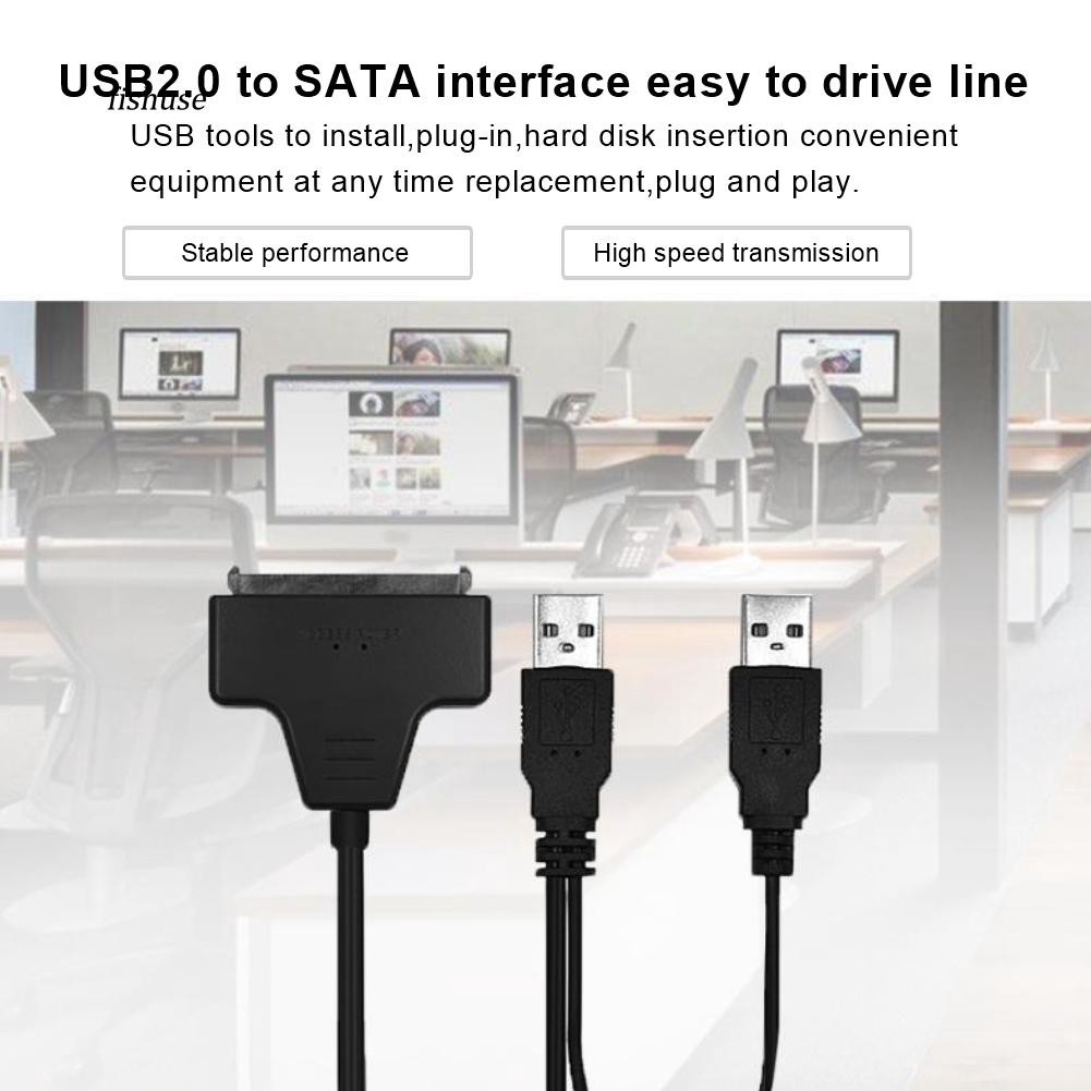 Dây cáp chuyển đổi 2 cổng USB 2.0 sang SATA 7 + 15Pin cho ổ cứng 2.5inch