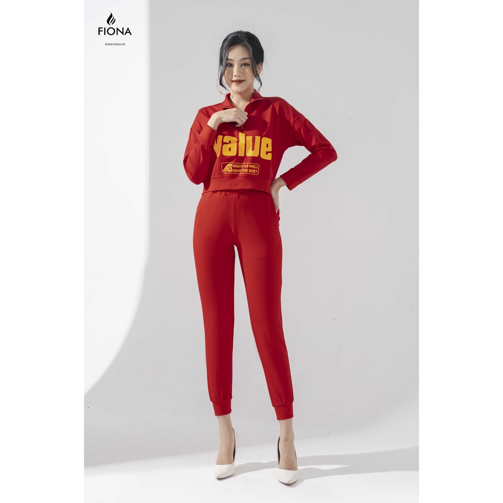 Áo Nỉ Croptop FIONA Cổ Cao 3 Phân Có Khóa Mã F520897