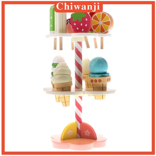 [CHIWANJI] Wooden 3-layer Strawberry Ice Cream Lolly Stand Kids Kitchen Food Role Play