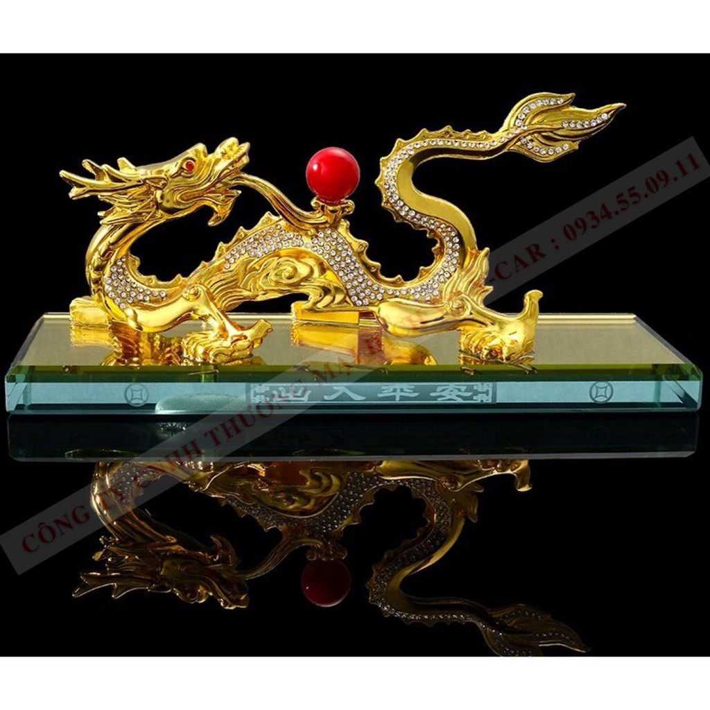 Tượng rồng vàng nhả ngọc phong thủy trang trí trên xe ô tô, xe hơi