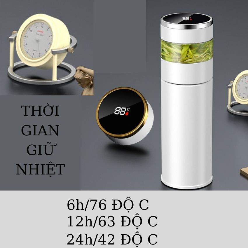 Bình giữ Nhiệt Lọc Trà Thông Minh Hiện Nhiệt Độ Một Chạm Lõi inox 304 Cao cấp 500ML BNG02 SUNO STORE