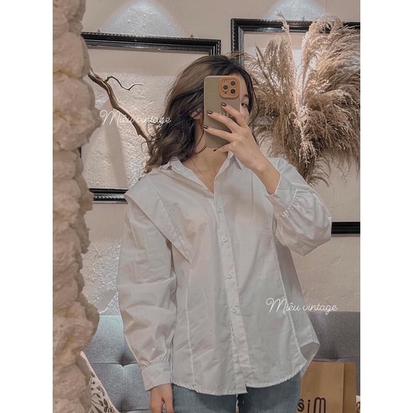 [Mã giảm 20k]Áo sơ mi trắng nữ phối tay bồng basic hàn quốc | BigBuy360 - bigbuy360.vn