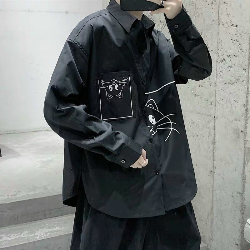 ÁO SƠMI LỤA IN MÈO FORM UNISEX (kèm hình chụp thật) | BigBuy360 - bigbuy360.vn