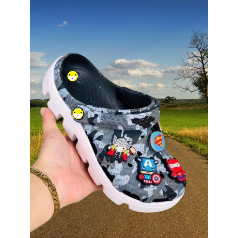 Dép sục Duet Camo quai ngang Xám Đế Trắng - SPORT (Tặng Kèm 12 Jitbitz + Hộp) Dép Nam Nữ