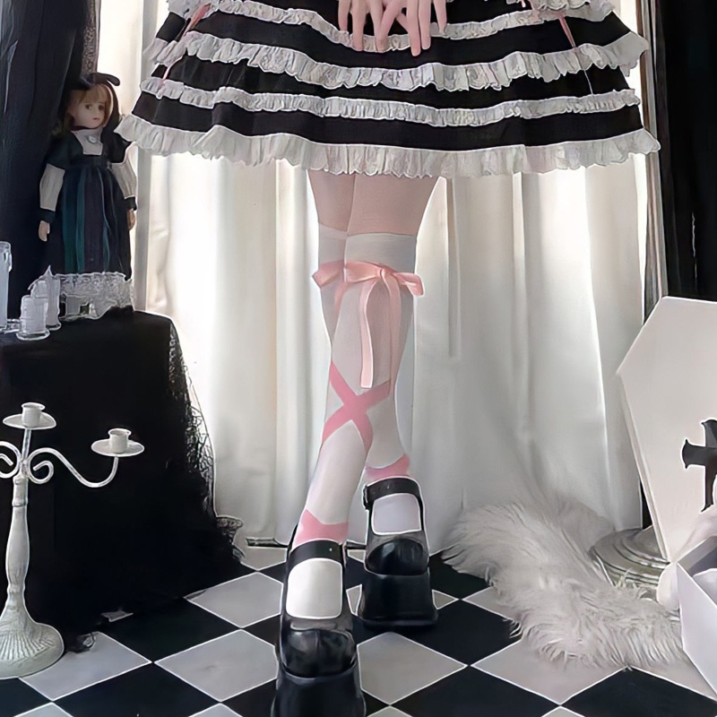 Xixi Vớ Dài Đến Đầu Gối Đính Nơ Phong Cách Lolita Nhật Bản Dễ Thương