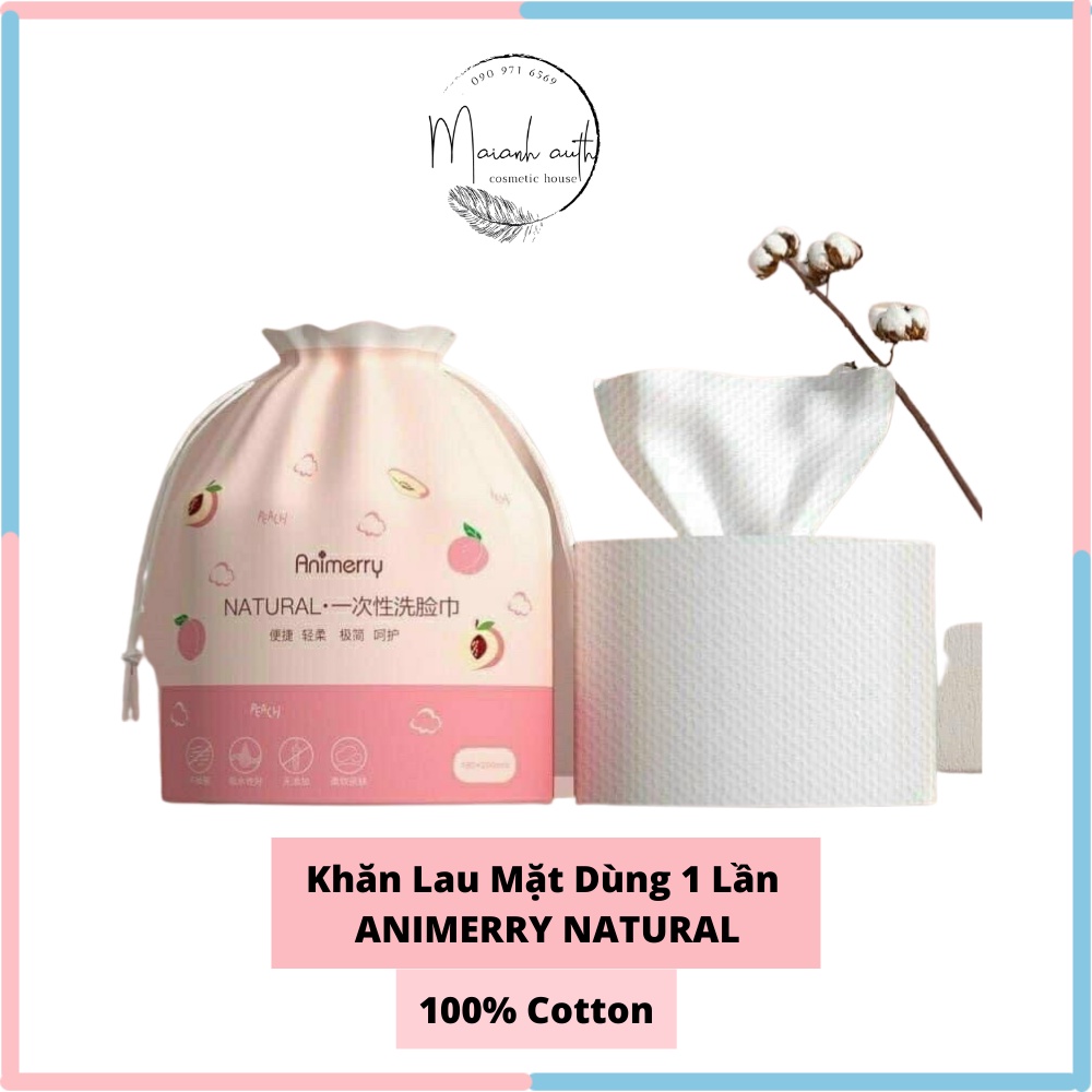 Khăn lau mặt khô tẩy trang đa năng ANIMERRY NATURAL- 100% COTTON