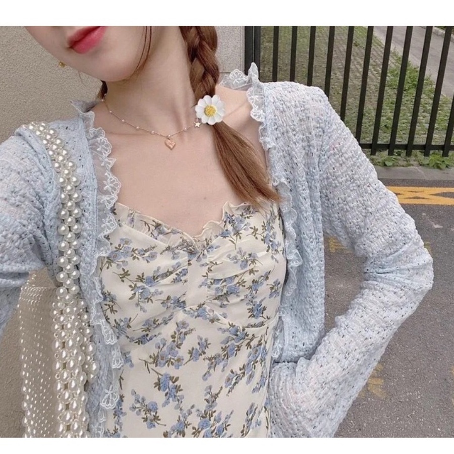 Váy Hoa Nhí Đầm 2 Dây Hoa Nhí Bèo Nhún Ngực Áo Khoác Cardigan Phong Cách Hàn Quốc Nhẹ Nhàng - De Mila HN57 | BigBuy360 - bigbuy360.vn