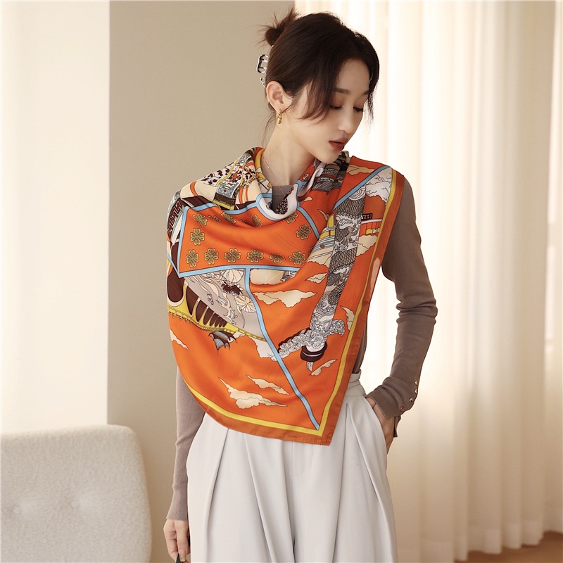 Khăn Choàng Cổ Vuông Vải Lụa In Họa Tiết Thời Trang WJ1014-118 Kích Thước 110x110cm