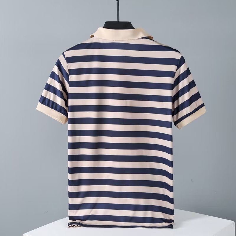 Áo Thun POLO Tay Ngắn Dáng Rộng Họa Tiết Kẻ Sọc Phong Cách Hong Kong Thời Trang Cho Nam Size M-3XL