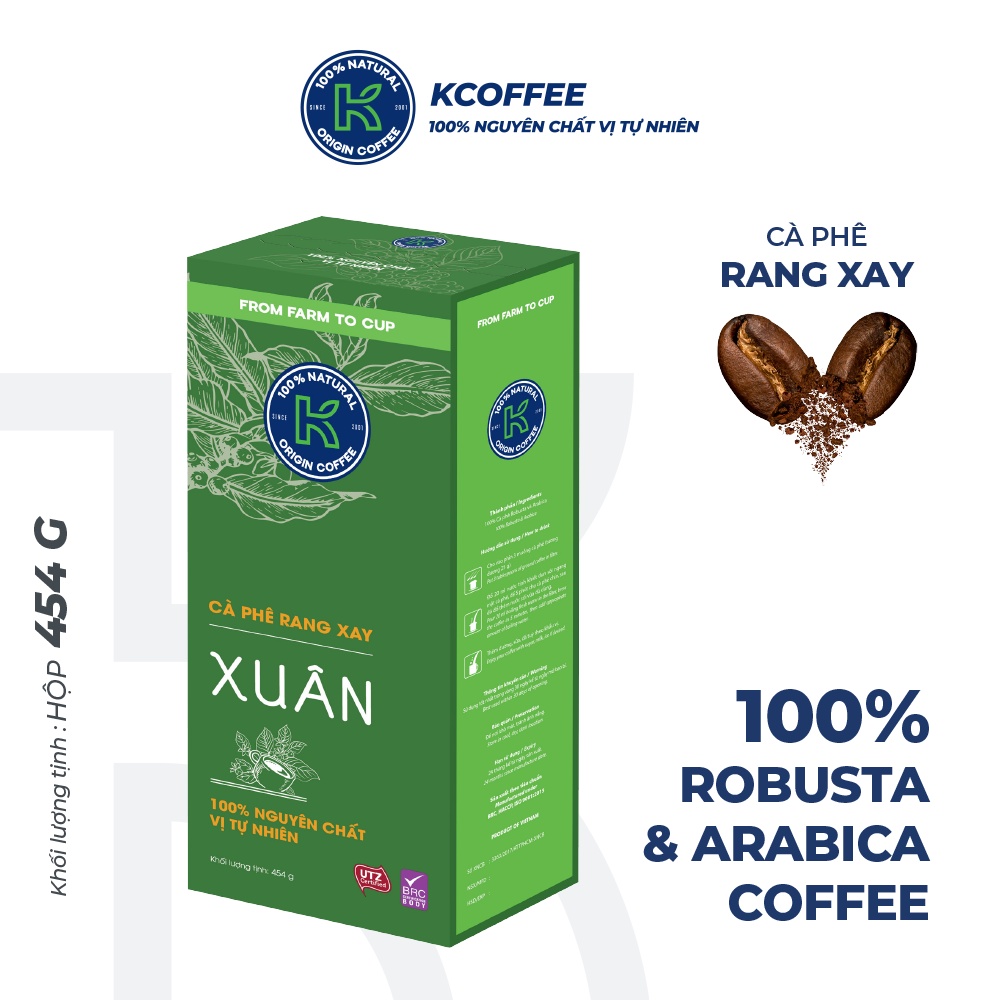 Cà phê rang xay nguyên chất K Xuân 454g thương hiệu K COFFEE