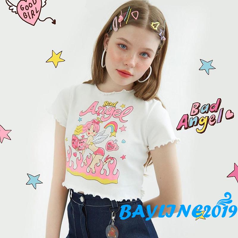 Áo Croptop Ngắn Tay Thời Trang Mùa Hè Cho Nữ