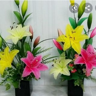 Bộ nguyên liệu làm hoa voan được 2 lọ ly hồng và ly vàng: vải voan, kẽm xi 24, kẽm cành, lá ly, nụ ly, nhụy