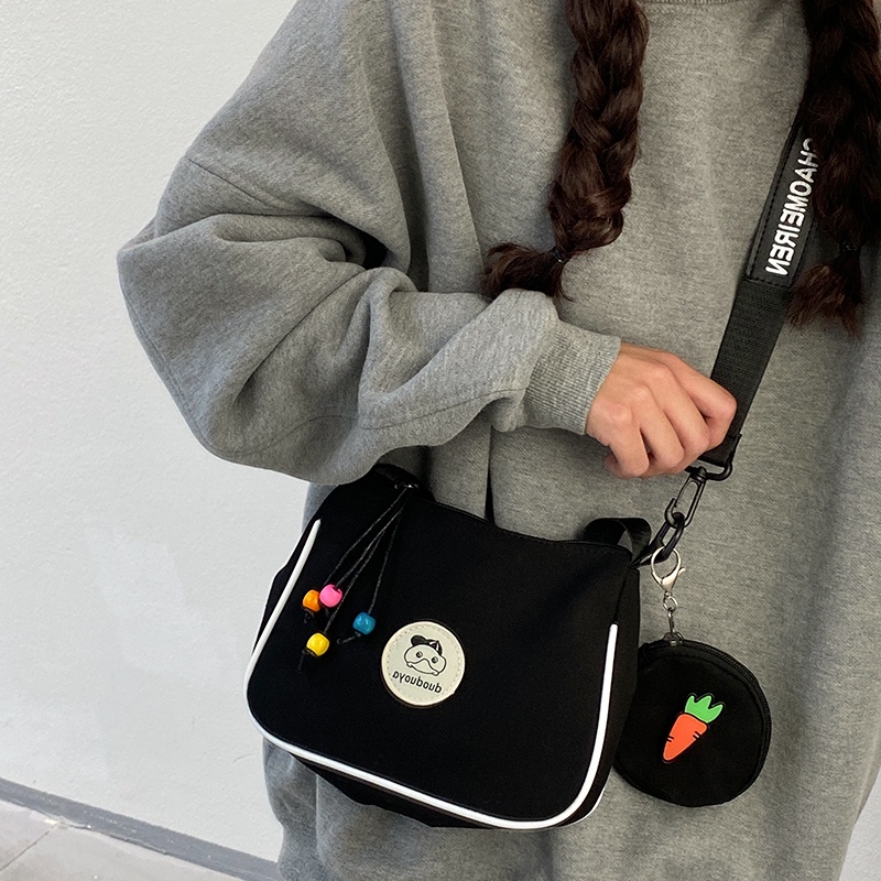 Túi đeo chéo vai IELGY chất vải canvas hình vuông đa năng có dây đeo bản rộng cho nữ