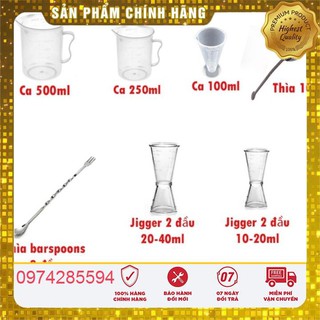 Bộ dụng cụ pha chế 7 món (ca 500-250-100ml, thìa nâu, thìa khuấy inox, jigger 10/20 - 20/40ml)