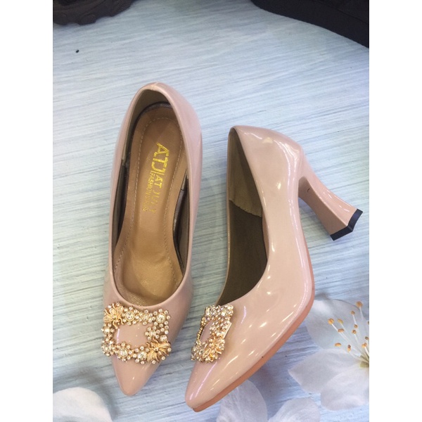 Giày cao gót đính đá mau hồng da cao7p ..