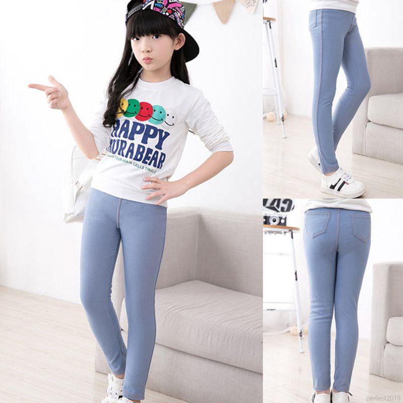 Quần legging dài giả quần jean màu trơn thời trang cho bé gái