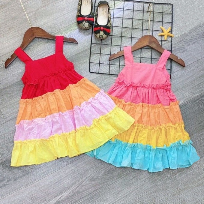 Váy nhiều tầng bé gái (có size cho mẹ) váy cầu vồng nhiều màu giá tốt nhất có quà ngẫu nhiên