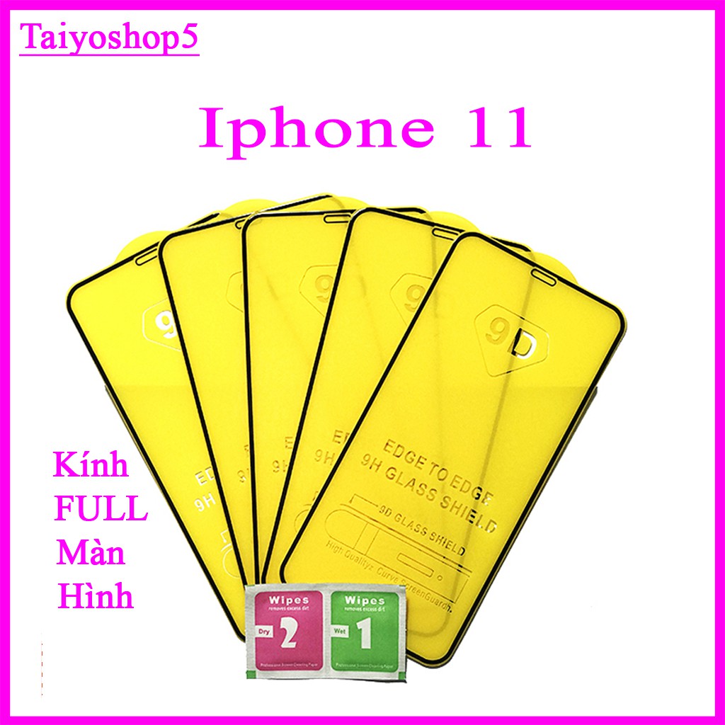 "Kính cường lực IPhon 11",9D Full Màn Hình, Chất lượng 9H, Trong suốt,Viền Đen_Tặng kèm bộ giấy lau kính Taiyoshop5