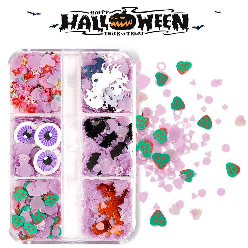 Hộp Đất Sét Mềm 6 Ngăn Trang Trí Móng Tay Chủ Đề Halloween