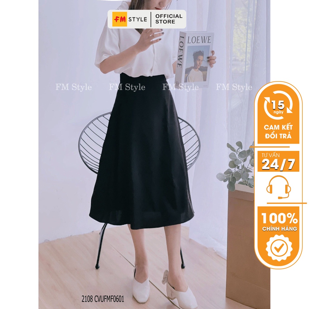 Chân váy nữ Fmstyle dáng dài chữ a xòe trơn mang đi học đi làm 3 màu đen be nâu 210806309