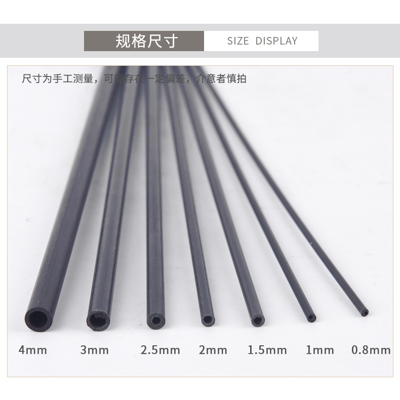 Ống carbon Rỗng 559 > Dài 180 / 200 / 400mm Đường Kính Trong 1 / 1.8 / 2 / 3 / 4mm
