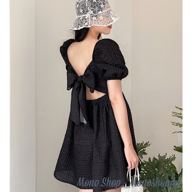 Đầm gấm xốp cột nơ lưng dáng babydoll mặc được hai kiểu Ảnh thật/ sẵn | BigBuy360 - bigbuy360.vn