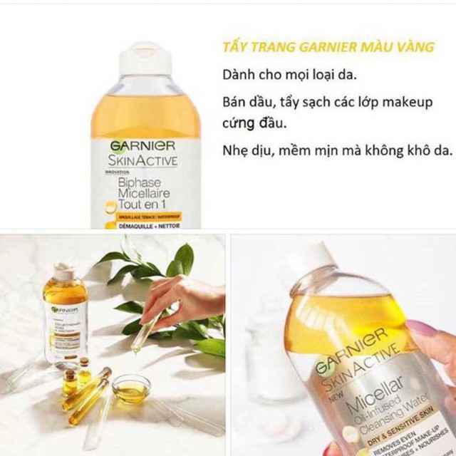 Nước tẩy trang Garnier SkinActive Biphase Micellaire Tout en 1 400ml