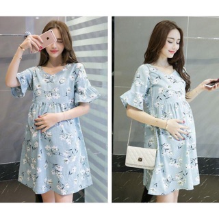 💗 Đầm Bầu Dáng Babydoll Họa Tiết Hoa Lá Siêu Xinh