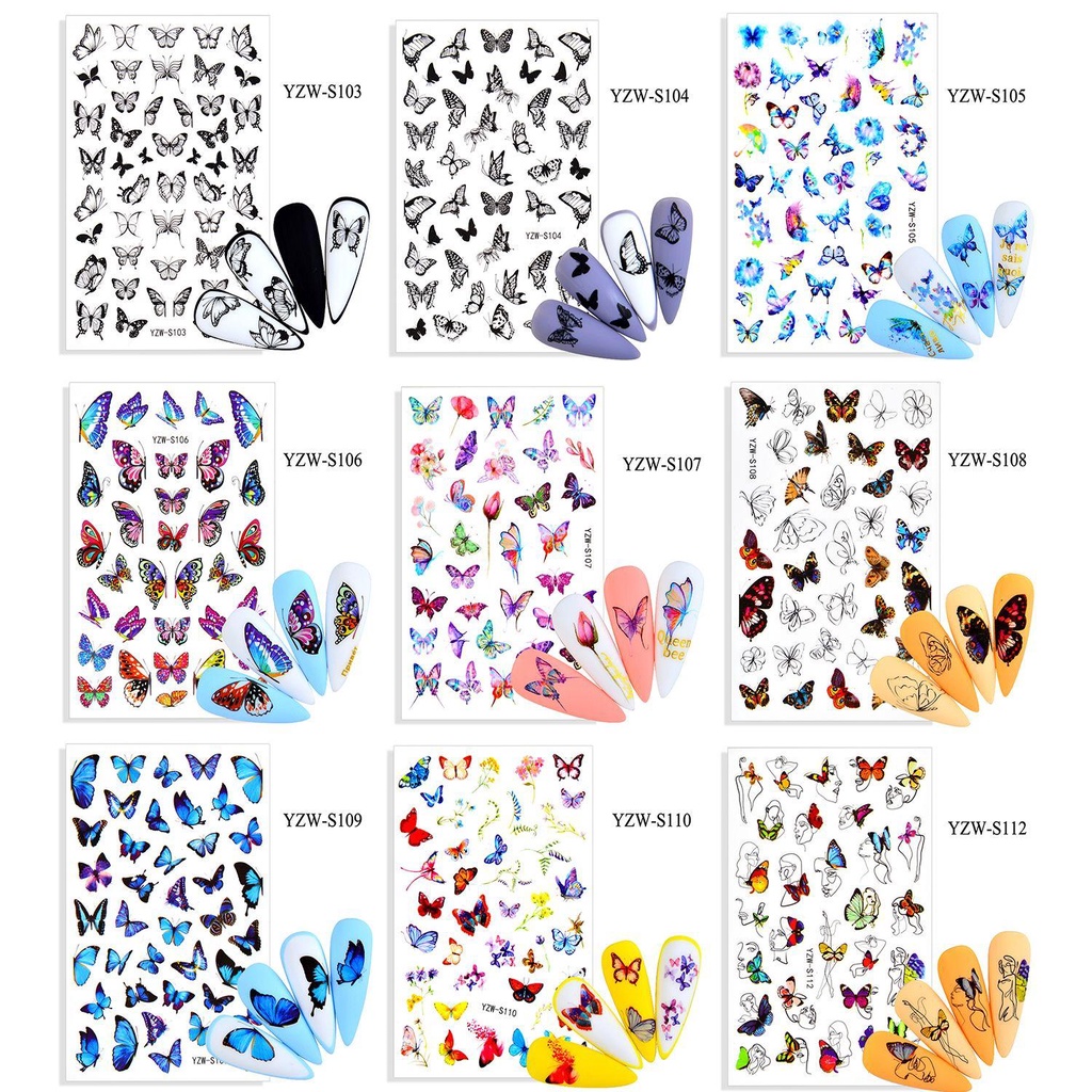 1 Tờ Nhãn Dán Trang Trí Móng Tay Hình Bướm Thời Trang DIY