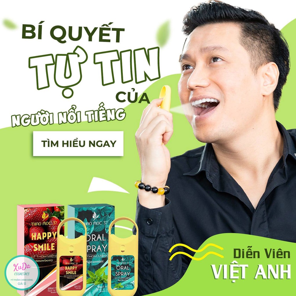 Xịt thơm miệng Thảo Mộc 37 - Vị dâu tây ngọt ngào - Vị bạc hà the mát. Cam Kết Chính Hãng