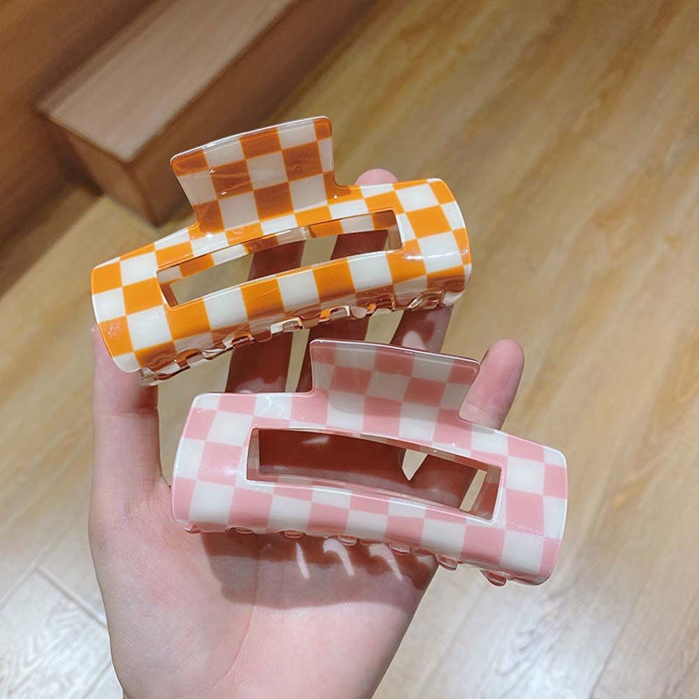 Kẹp tóc càng cua acrylic họa tiết kẻ sọc caro dễ thương phong cách Hàn Quốc cho nữ