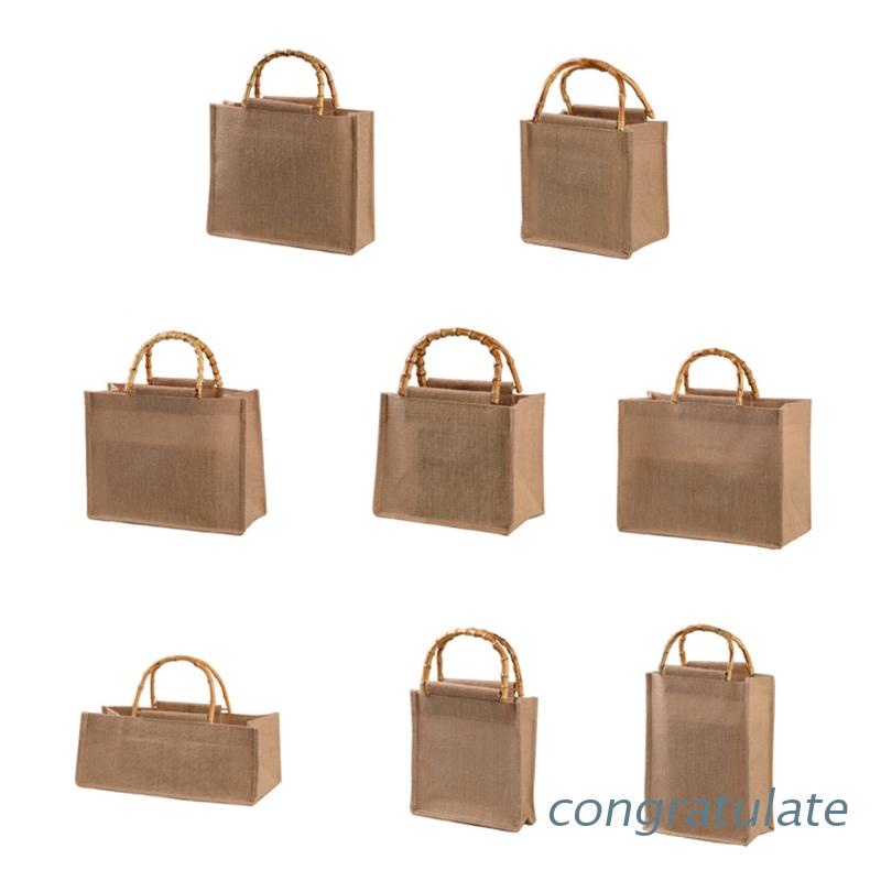 Túi Tote Mua Sắm Xách Tay Bằng Vải Bố Phối Sợi Đay Có Tay Cầm Có Thể Tái Sử Dụng