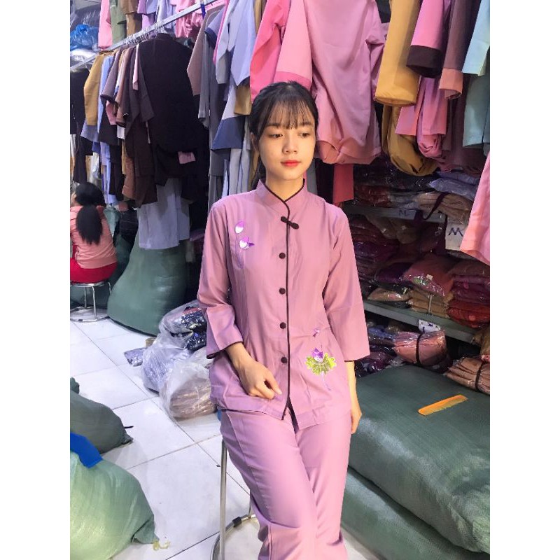 #đồ lam đi chùa#đồ phật tử#viền nơ